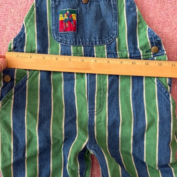 VINTAGE Gymboree Blue & Green Striped Denim Hockey Overalls - Picture 8 of 10